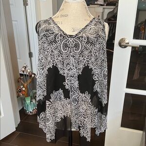 INC International Concepts Black and White Lace Design Blouse